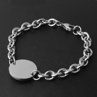 Bracelet chaîne tendance pour femme en acier inoxydable, style simple, avec breloque disque géométrique rond gravé – Ventes flash