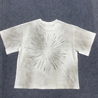 T-shirt Col Rond Oversize en Coton Épais Effet Vieilli Impression DTG Coupe Boxy Manches Courtes Graphique Délavé Streetwear Été