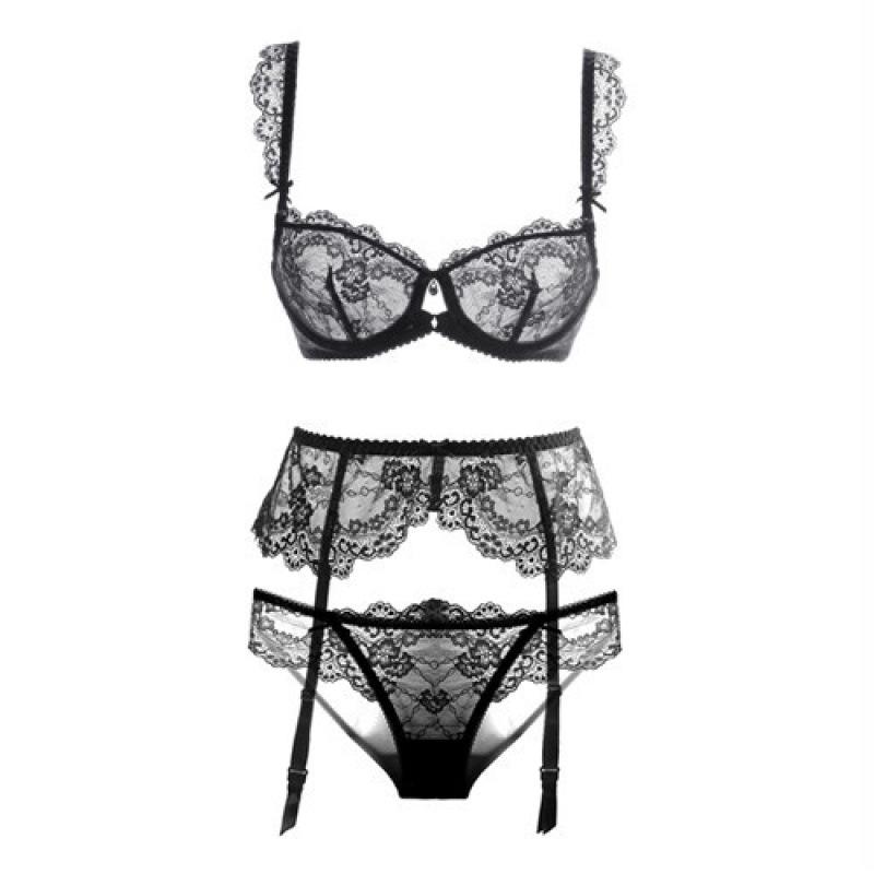 Women Underwear Set Push-up Underwire Bra Fashion Sexy See-Through Lace Bra Wholesale Lingerie Bra and Panties Set for Women