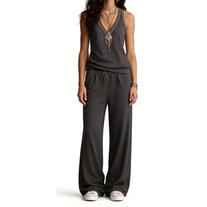 ชุดลำลองแขนกุดคอวีสำหรับผู้หญิง - ชุดลำลอง 2 ชิ้นแบบลำลองแต่งขอบตัดกันแฟชั่น - Product Image 4