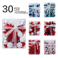 Ensemble de 30 boules de Noël rouges, blanches et argentées, ornées de paillettes, à facettes et côtelées, pour décorer le sapin