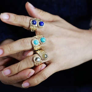 Anillos de moda ajustables Vintage para hombres y mujeres 2 piedras grandes amatista turquesa lapislázuli piedras preciosas joyería europea al por mayor - Product Image 3