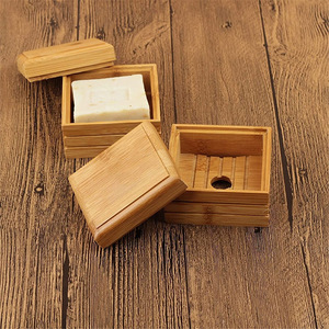 <b>Bamboo</b> <b>Soap</b> <b>Dish</b> With Lid Rectangular Natural Wood Color Covered Storage Box For Bathroom Toilet Desktop Use - Product Image 2