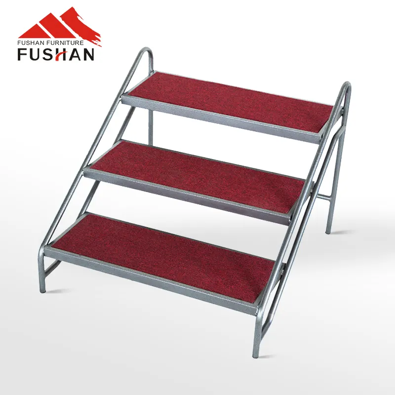 Plataforma de ferro para escada de 3 degraus, plataforma portátil usada para eventos de hotel, atividades de palco móvel
