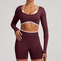 Ensemble de vêtements de sport pour femmes L-3006, ensembles de yoga, haut de yoga à manches longues sans couture et legging, ensembles de fitness color-block, Ropa Deportiva