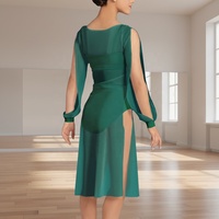 Robe de danse lyrique élégante MiDee avec manches longues fendues et jupe fendue haute, comprend un soutien-gorge et des culottes pour les spectacles sur scène