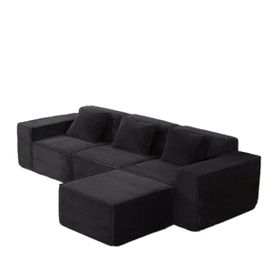 Sofá Modular Conversível em Tecido de Corduroy, Estilo Luxuoso, Conjunto de Sofá Sem Estrutura para Interiores com Almofadas e Estofamento em Tecido - Product Image 1