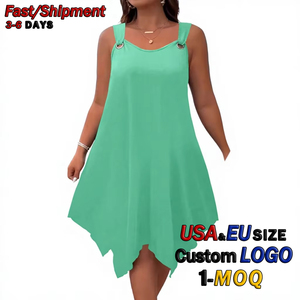 Summer Beach Casual Women's Mid-length Sweet Swing <strong>Dress</strong> O Ring Strap Irregular <strong>Hanky</strong> <strong>Hem</strong> Loose Fit Solid Color Bulk Wholesale - Product Image 1