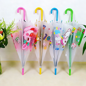 Automatic Open Clear Plastic Curved Handle Rain Proof Cute High Quality Custom Print Promotional Gift Children Straight <b>Umbrella</b> - Product Image 1