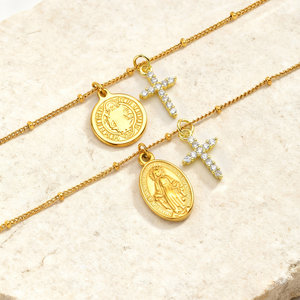 Bracelet religieux en acier inoxydable 316L et or 18 carats pour femme, avec breloques croix en zircon cubique, Vierge <span class=keywords><strong>Marie</strong></span> et Saint Benoît, bijoux Satellite - Product Image 3