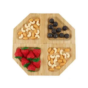 Bamboo Detachable Fruit Food Storage Tray Bamboo Wood Nuts Pistachio Snack Bowl Tray Server Double Dish Tray