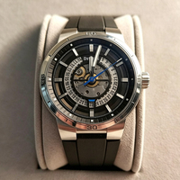 Montre automatique mécanique squelette de luxe d'occasion bleue en acier inoxydable, étanche 100M, bracelet en caoutchouc noir, pour homme, usage quotidien et extérieur