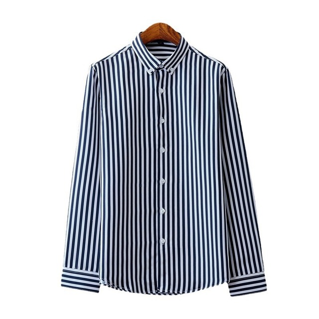 New Foreign Trade Men's Striped Long-sleeve Shirt Fashionable Adult Casual Single-breasted Cotton Blend Machine Washable Autumn