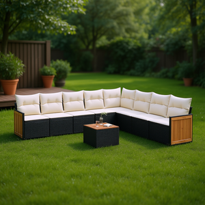 Ensemble de canapés de jardin noir et crème avec rotin PE résistant aux UV, mobilier d'extérieur au design contemporain, coussins imperméables - Product Image 2