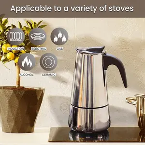 Stovetop Espresso Maker Stainless Steel Espresso Moka Coffee Pot For Induction Cookers All Hobs