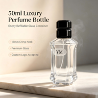 Flacon de parfum en verre côtelé vertical de 50 ml avec bouchon noir, boîte cadeau personnalisée et sac en papier, ensemble d'emballage pour parfum