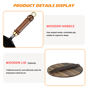 Poêle à frire en acier au carbone pré-assaisonnée <span class=keywords><strong>de</strong></span> 24-26 cm, wok profond <span class=keywords><strong>de</strong></span> 1,4 mm sans revêtement chimique pour restaurants et hôtels - Product Image 4