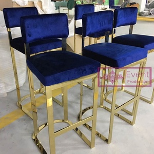 Taburete alto con cojín de terciopelo para el hogar, mueble con marco de metal plateado, de acero inoxidable, color blanco - Product Image 4