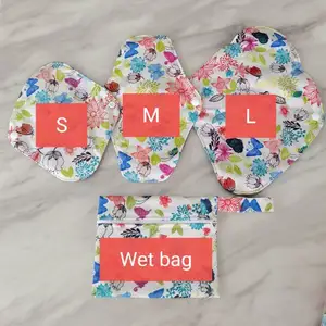 Washable Thin Organic Cotton Reusable Reusable Sanitary pads napkin Zero Waste Mesh cloth menstrual Pad with Wet bag