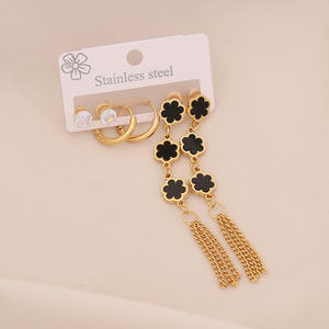 <span class=keywords><strong>3</strong></span> 对小众长款爱心耳环套装气质六叶花流苏耳环不锈钢配饰 - Product Image 3