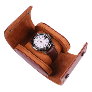 Sang Trọng Màu Đen Nâu Màu Xanh Lá Cây PU Da Đồng Hồ Duy Nhất Bao Bì Nhung Mềm Gối Với Nút Khóa Biểu Tượng Tùy Chỉnh Bán Buôn Cuộn Túi - Product Image 2