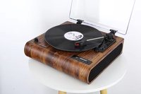 Lecteur de platine Radio Vintage en bois à 3 vitesses avec couvercle anti-poussière