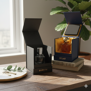 Boîtes à parfum personnalisées en carton <span class=keywords><strong>noir</strong></span> avec estampage à chaud doré et doublure en velours doré, emballage cosmétique de luxe pour marques haut de gamme - Product Image 4