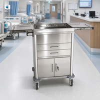 Chariot médical en acier inoxydable BT-SET008, chariot utilitaire de traitement, chariot à instruments d'hôpital avec 4 roues silencieuses CE