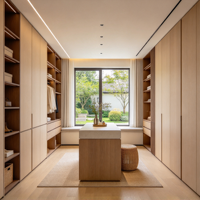 Dressing sur mesure de style japonais supérieur avec portes vitrées et éclairage LED pour la conception de villas et d'appartements de luxe