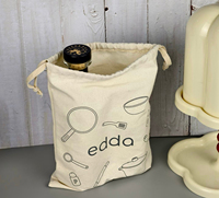 Sac en toile de coton à cordon de serrage réutilisable pour l'emballage et le rangement des ustensiles de cuisine, avec logo personnalisé imprimé