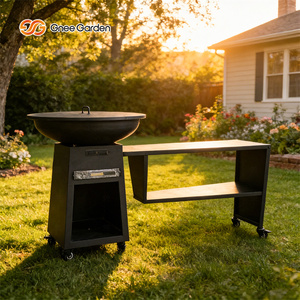 GNEE GARDEN Premium Modern Outdoor Mobile BBQ Grill Station Corten Steel Cooking Fire Pit Grill <b>Storage</b> Shelf Wheels Electronic - Product Image 4