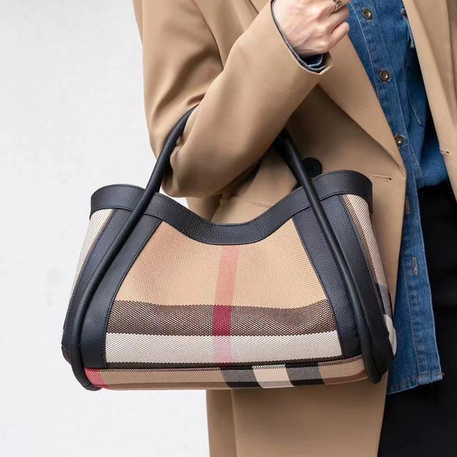 Customized Luxury Genuine Leather  Canvas Handbag High-quality Checkered Shoulder Bag Large Capacity Casual Tote Women's Bag