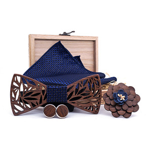 Nœud <span class=keywords><strong>papillon</strong></span> ajouré en <span class=keywords><strong>bois</strong></span> fait main pour homme, boutons de manchette en <span class=keywords><strong>bois</strong></span>, boutonnière et pochette assorties, accessoires de mariage - Product Image 2