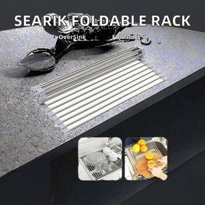 Escurridor de Platos Plegable de Acero Inoxidable Searik, Enrollable, para Usar Sobre el Fregadero, Portátil, para Cocina (17"x15.7") - Product Image 2