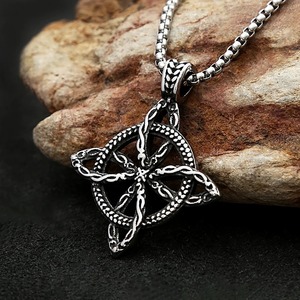 yunnique Stainless Steel Celtic Knot Pendant Necklace Men's Vintage Viking Style <b>Cross</b> Shape Jewelry Gift 60cm <b>Chain</b> - Product Image 1