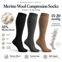 Chaussettes de compression en laine mérinos OEM personnalisées 15-20 mmHg, chaussettes de voyage, fabricant, logo personnalisé, marque privée