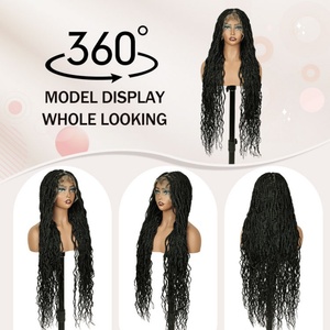 FH 40 Pouces Full Lace Curly Wave Box Braid Perruque pour Femmes Noires Transparent Full Lace Glueless Knotless Tressed Perruques - Product Image 2