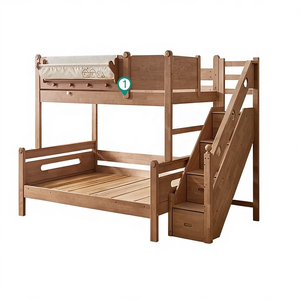 Solid Oak <strong>Wood</strong> Modern Children's <strong>Bunk</strong> <strong>Bed</strong> with Storage Double-Deck High Low <strong>Bed</strong> for Siblings - Product Image 4