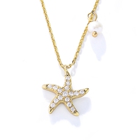 FULSUN Bijoux de Mode Collier de Perles en Argent Sterling 925 Pave Zircon Plaqué Or Perle d'Eau Douce Étoile de Mer Charme Colliers