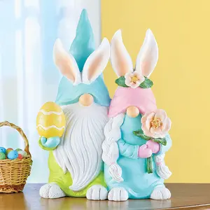 Benutzer definierte niedliche Ostern Gnom Hase Paar Figur Harz Ostern Tisch dekoration