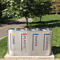 Prix de gros Corbeille de recyclage en acier inoxydable 201 4 compartiments Conteneur à déchets Séparation intérieure du baril Poubelle intérieure extérieure