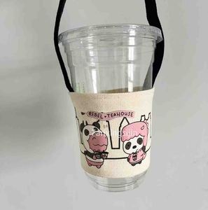 Boba ที่ใส่กาแฟแบบใช้ซ้ำได้พิมพ์โลโก้กำหนดเองผ้าแคนวาสผ้าฝ้ายใช้ซ้ำได้สำหรับเดินทาง - Product Image 1