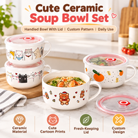 Ensemble de bols en céramique personnalisés pour soupe, riz et nouilles instantanées, avec couvercle et poignée, conservation au frais, micro-ondes, boîte à lunch