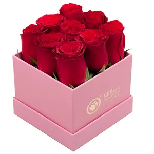 Hongxi OEM 럭셔리 멋진 빈 Cajas 파라 Flores 판지 광장 엄밀한 사용자 정의 핑크 장미 꽃 꽃다발 포장 선물 종이 상자