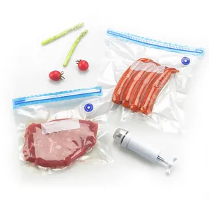 Multilapisan dapat digunakan kembali dengan Ziplock timbul kedap udara penyimpanan makanan sempurna untuk Sous Vide vakum tas ritsleting