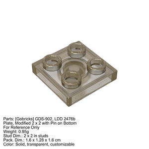 Gobricks Mattoncini all'ingrosso GDS-902 Pezzi di ricambio per costruzioni, Piastra Speciale 2x2 con Perno sul Fondo 2476b 968790 2476a - Product Image 2