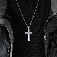 Kalung Liontin Salib Yesus Sederhana Nan Indah Bahan Stainless Steel untuk Pria, Perhiasan Fashion Grosir Religius