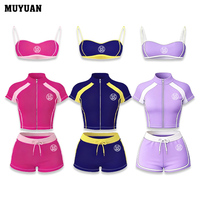 Offre Spéciale : Ensemble Sportif 3 Pièces Doux pour Femme avec Veste à Col Montant, Soutien-Gorge de Sport et Short – Bloc de Couleurs, Logo Personnalisé, Été