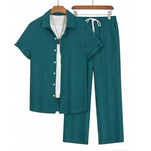 Nouveauté été : Ensemble <span class=keywords><strong>chemise</strong></span> et <span class=keywords><strong>pantalon</strong></span> pour <span class=keywords><strong>homme</strong></span>, <span class=keywords><strong>chemise</strong></span> à manches courtes respirante et <span class=keywords><strong>pantalon</strong></span> à cordon de serrage, ensemble décontracté deux pièces pour <span class=keywords><strong>homme</strong></span>, vente en gros - Product Image 4