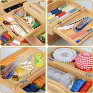 縫製アクセサリーミシン工具木製Diy縫製糸箱3層引き出し付き - Product Image 4